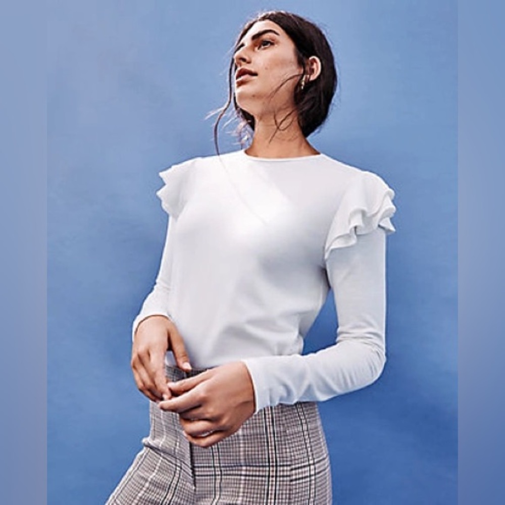 NWT Ann Taylor Ruffle-Shoulder Knit Top